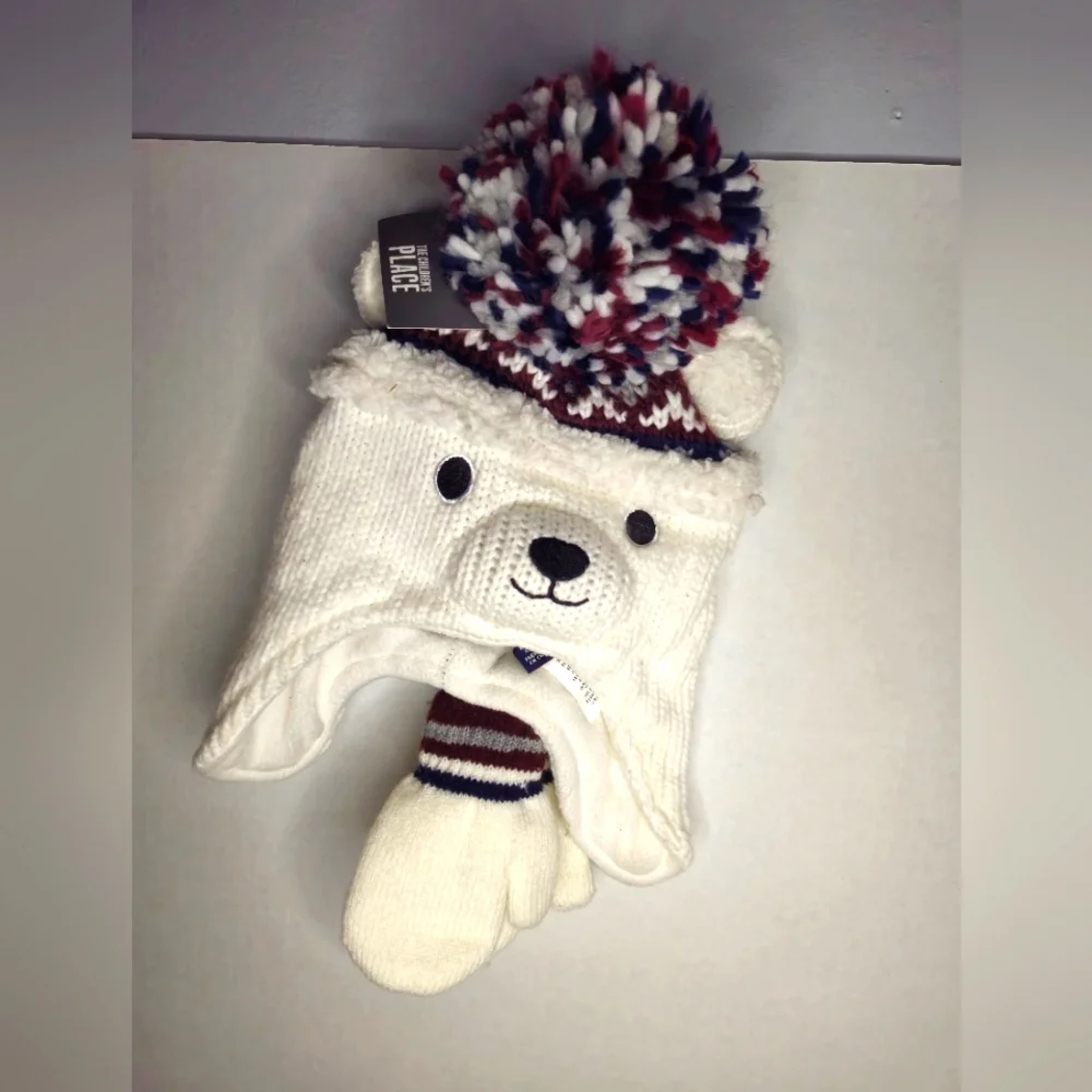 THE CHILDREN'S PLACE BEAR HAT AND MITTEN‎ SET NWT
